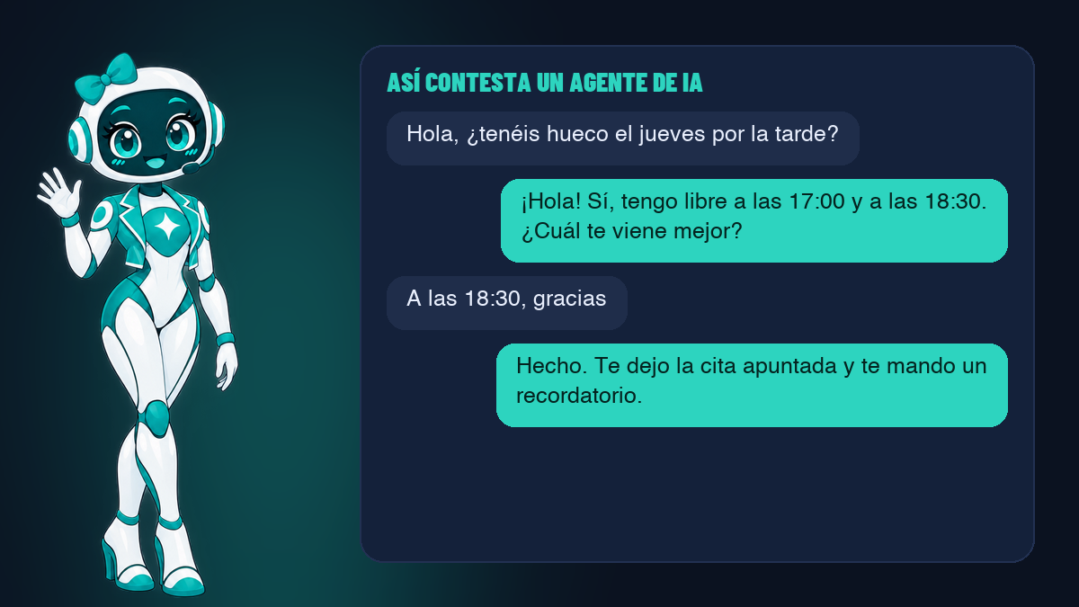 Ejemplo de conversación en la que un agente de IA propone horarios a un cliente por WhatsApp