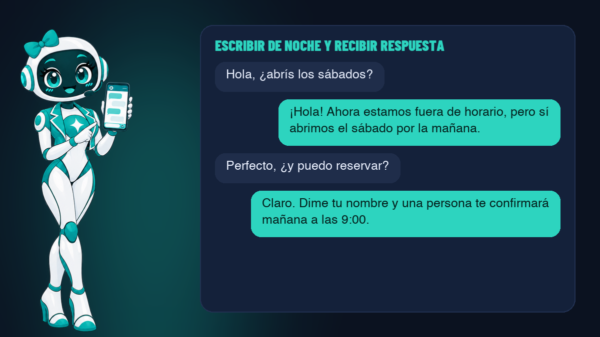 Una clienta escribe por la noche y recibe una respuesta clara sobre cuándo habrá atención humana