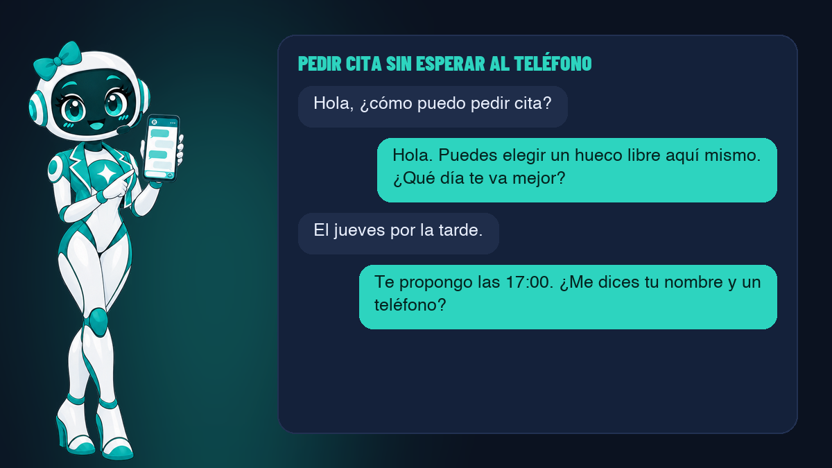 Un paciente pregunta por cómo pedir cita y el agente le informa y recoge solo sus datos de contacto