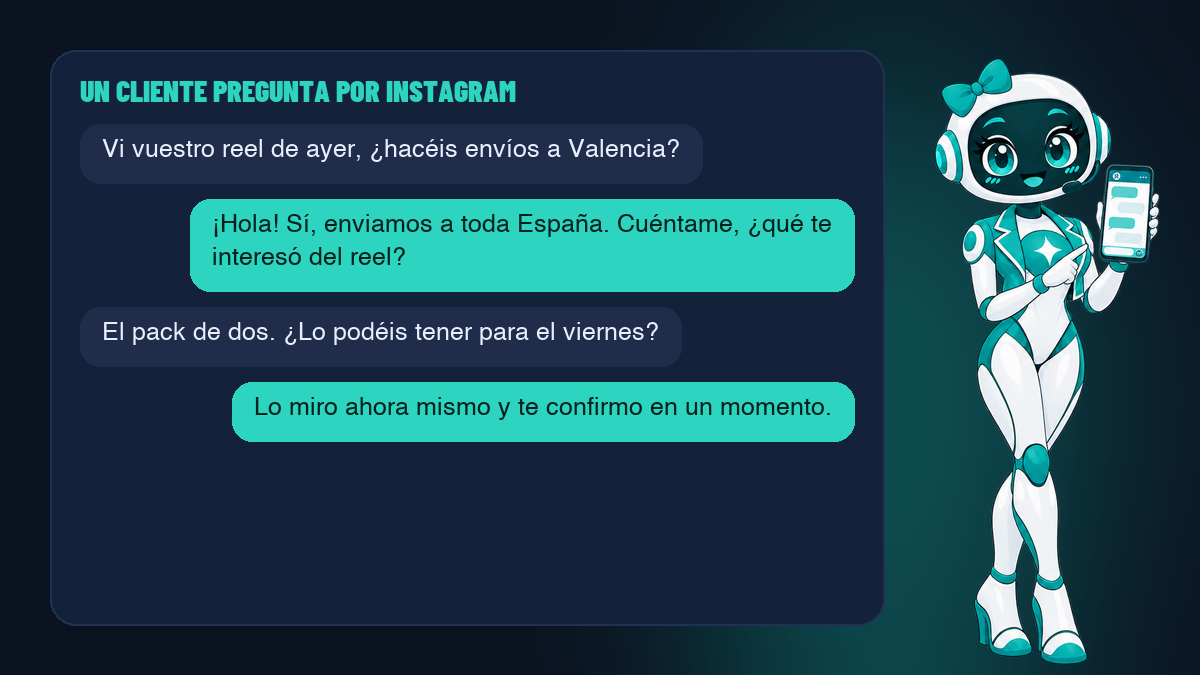 Conversación de un cliente que pregunta por Instagram y recibe respuesta inmediata