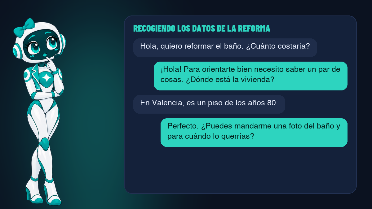 Un agente de IA recoge los datos básicos de una consulta de reforma antes de proponer una visita