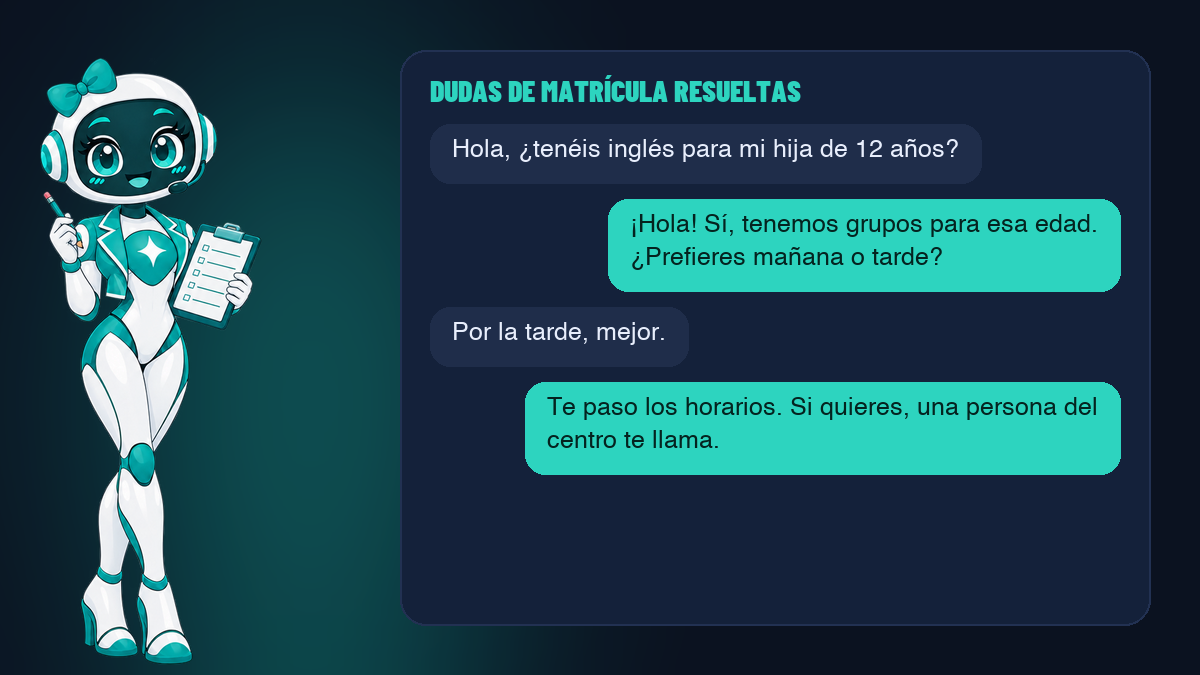 Un agente de IA responde a una familia con los horarios y la fecha de inicio de un curso