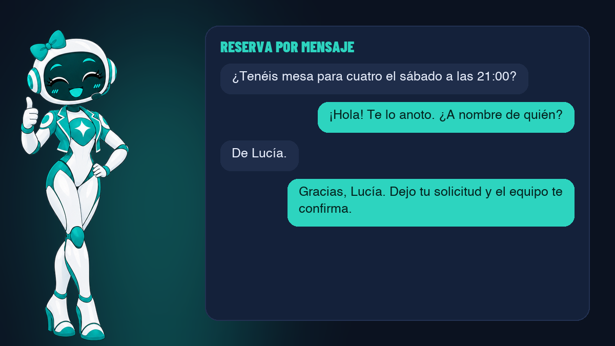 Un agente de IA recoge los datos de una reserva de restaurante: fecha, hora y número de personas