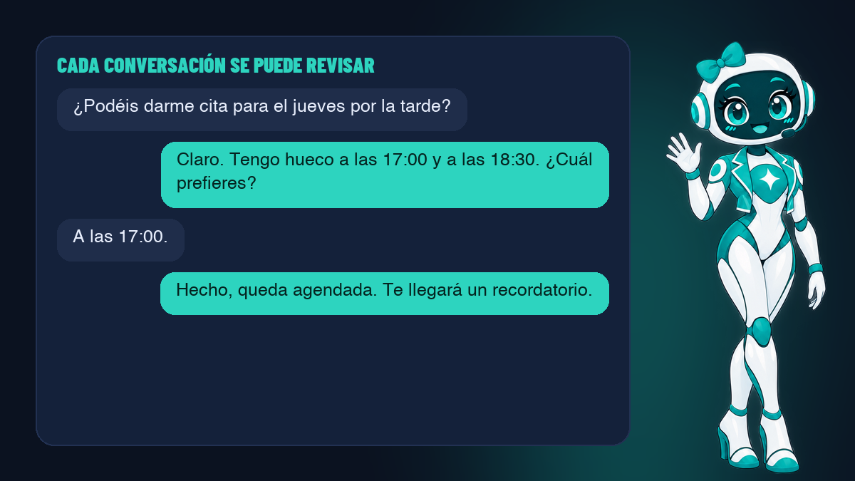 Un agente de IA que gestiona una petición de cita y deja constancia de la conversación para su revisión