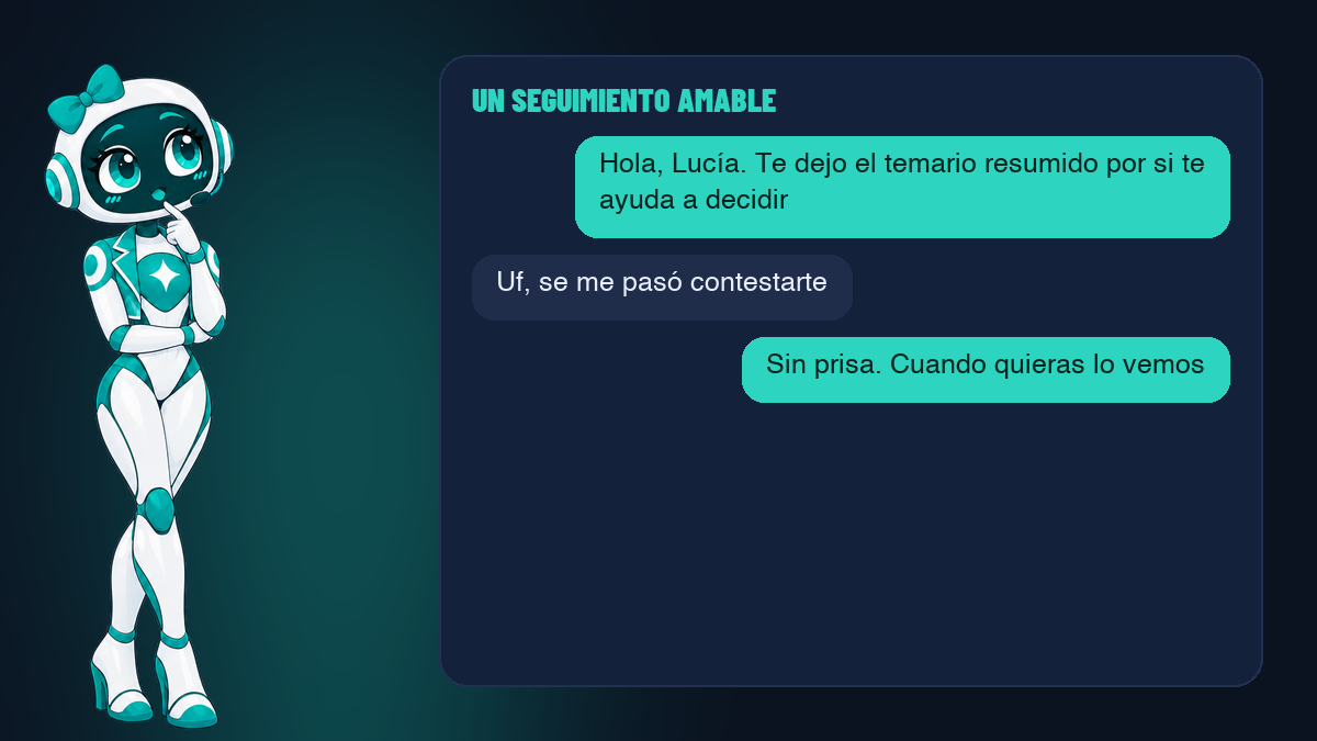 Un cliente no contesta y el agente de IA le escribe un seguimiento amable que aporta algo útil